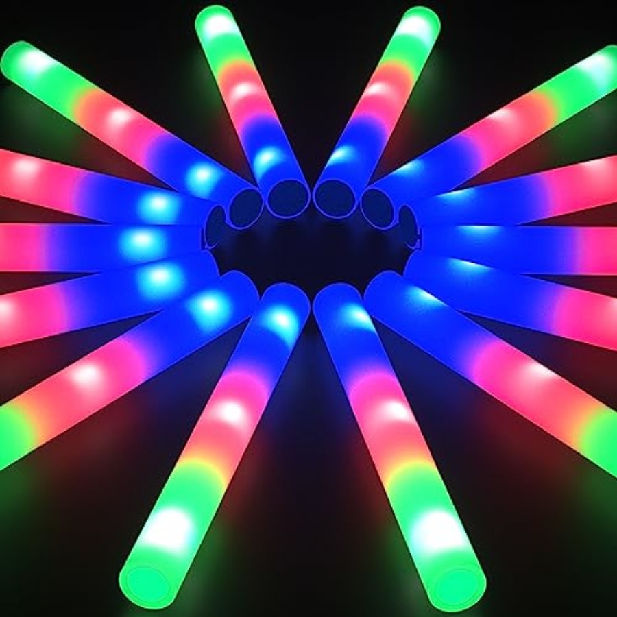 Flashing Led Foam Sticks Party - フォームグローイングスティックバルクパーティーパック、L16インチ大型LEDライトアップフォームスティック（3つの点滅効果付き）、暗闇で光るパーティー用品