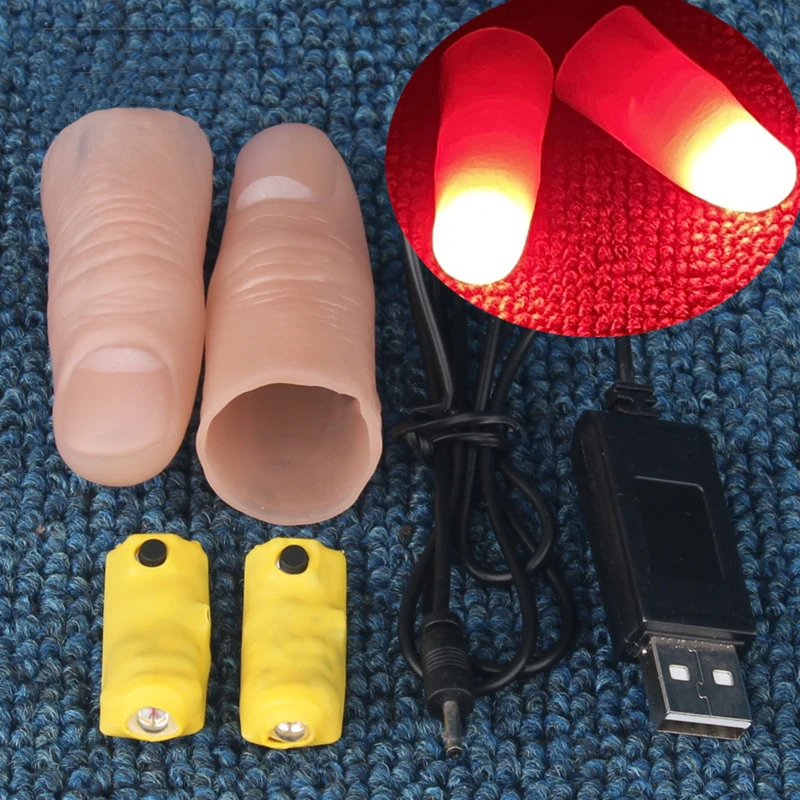 Thumb Tip Magic Trick Set - プロフェッショナルライトペアセット (レッド/4 色) 手品 LED 親指チップ