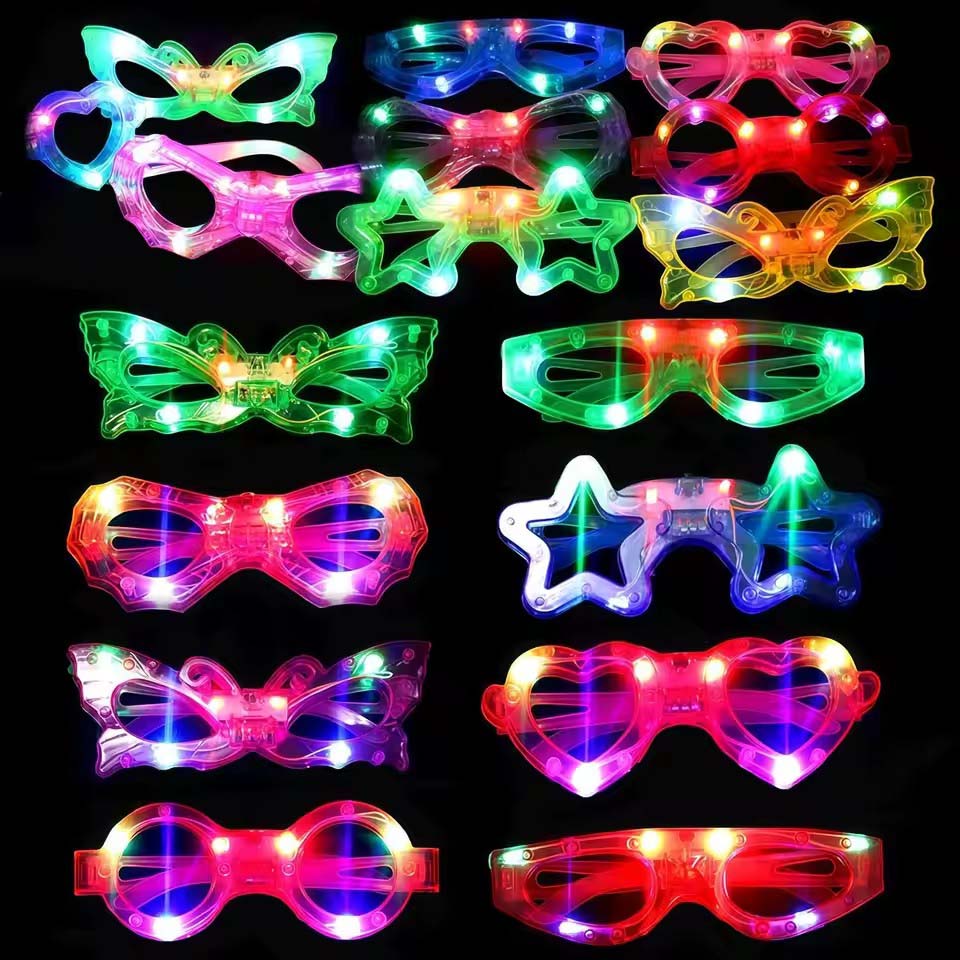 Glow In The Dark Party Glasses - 暗闇で光るメガネ まとめ買いLEDライトアップメガネ 2024年結婚式デコレーション パーティー記念品 子供と大人のための光るメガネ パーティー用品
