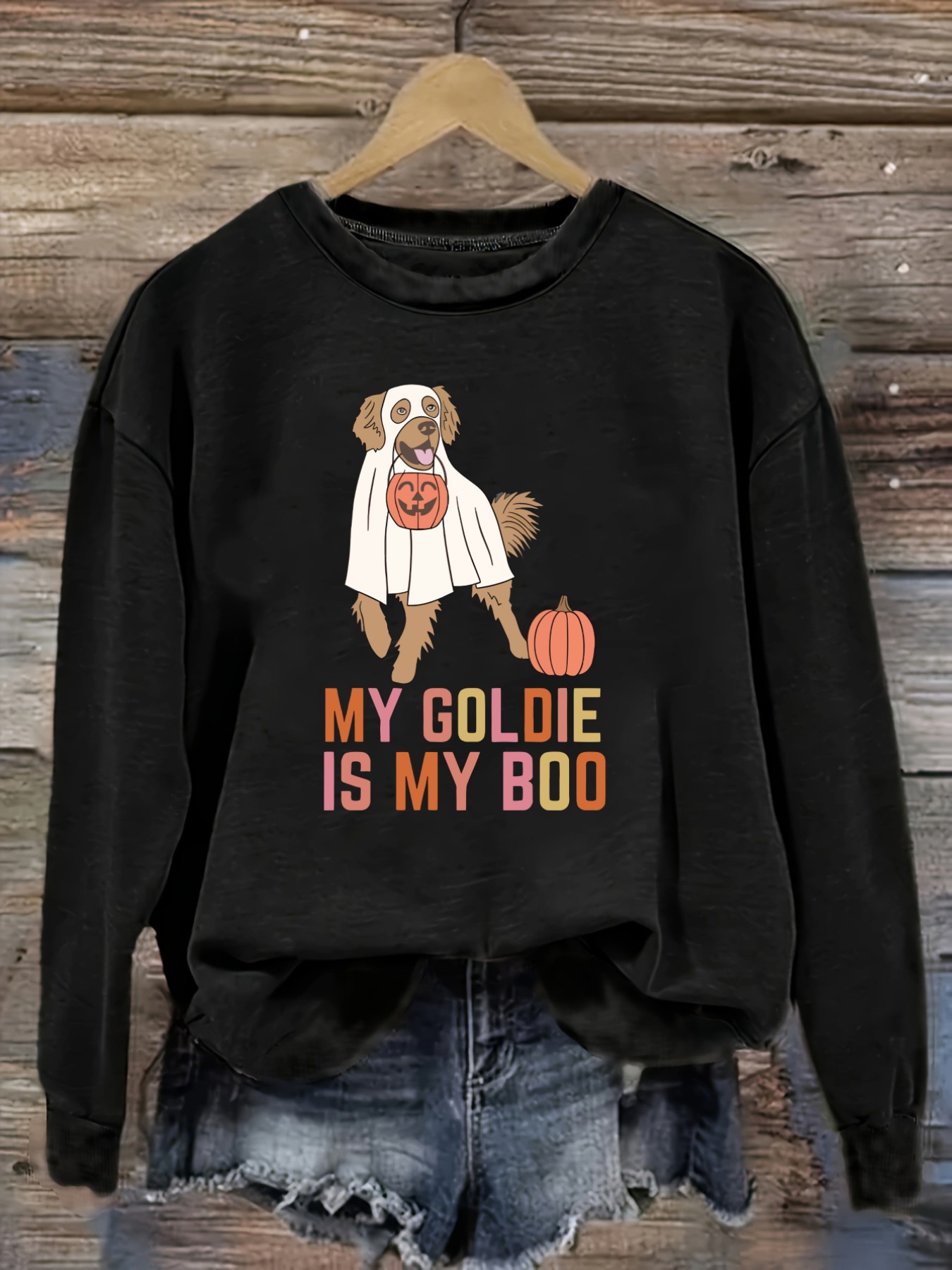 Costumes - レディースカジュアル長袖クルーネックTシャツ「My Goldie Is My Boo」デザイン、ラウンドネック婦人服、洗濯機で洗える、やや伸縮性あり、ゆったりフィット、春・秋・冬用レディースTシャツ、ハロウィンコスチューム衣装