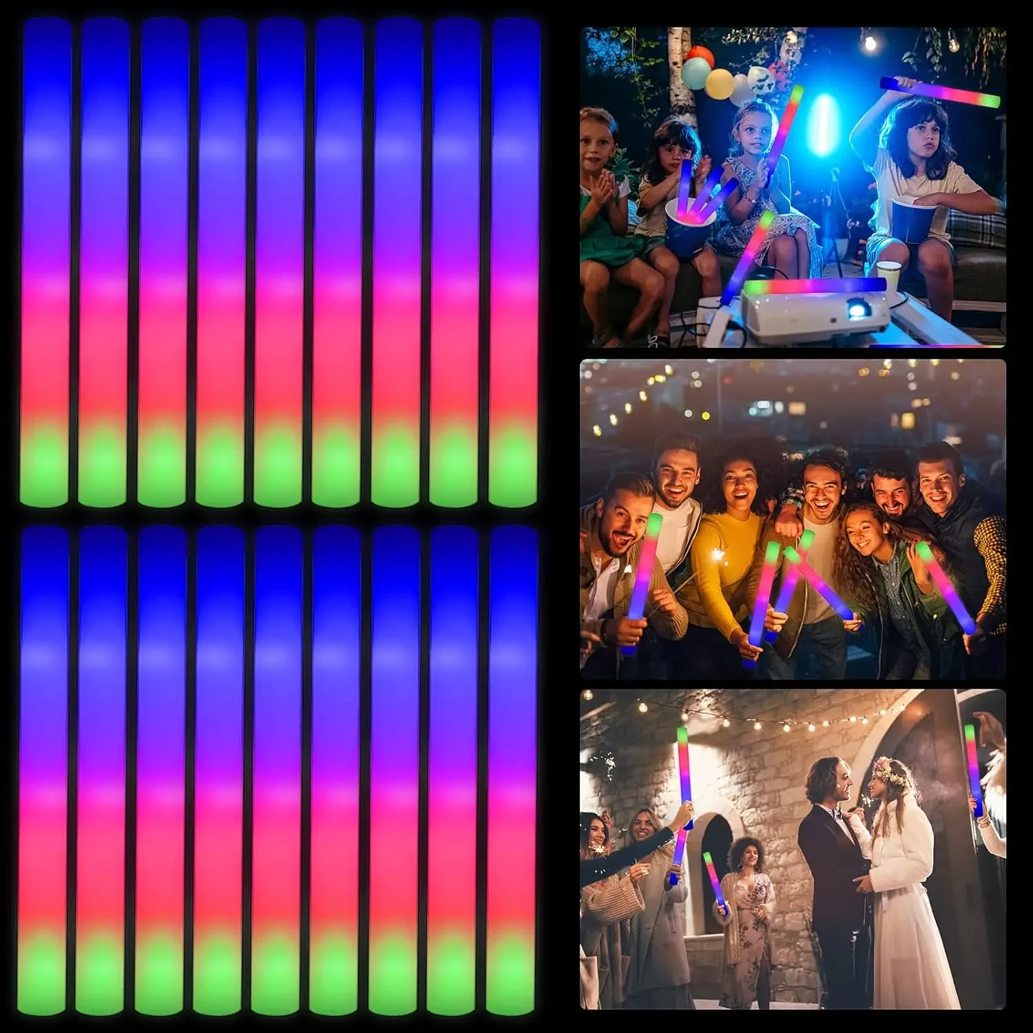 Flashing Led Foam Sticks Party - 3Z-50個入りLEDフォームグロースティック、3つのモードでカラフルに光る、クリスマスや結婚式、バレンタインデーの暗闇で光るパーティー用品