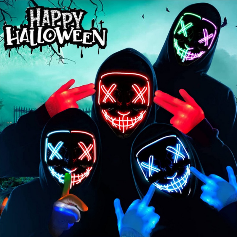 Led Purge Mask Halloween - 怖いハロウィンコスプレライトアップパージマスクハロウィン仮面舞踏会パーティーLEDフェイスマスク男性女性用暗闇で光るマスク