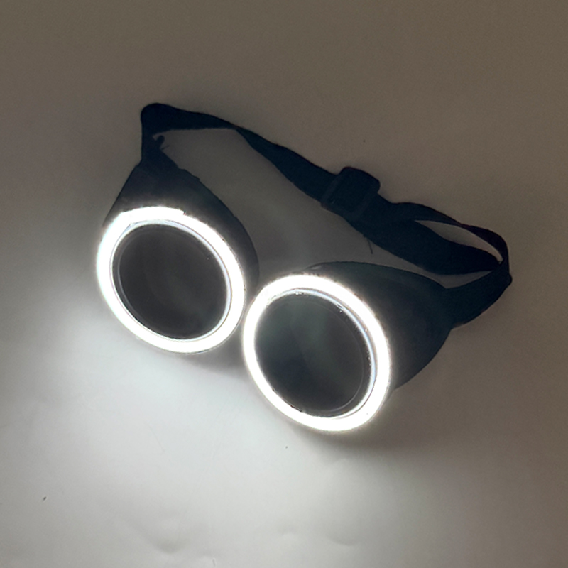 Glow In The Dark Party Glasses - 新入荷 丸型LED発光メガネ ダークレンズ レズスタイル ネオングロー ゴーグル