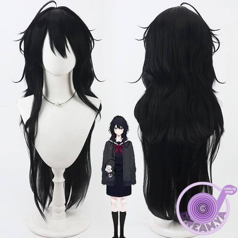 Anime Cosplay Wig Heat Resistant - 桐ヶ原蓮 コスプレウィッグ Vtuber 黒ロング人工毛 耐熱 ハロウィン