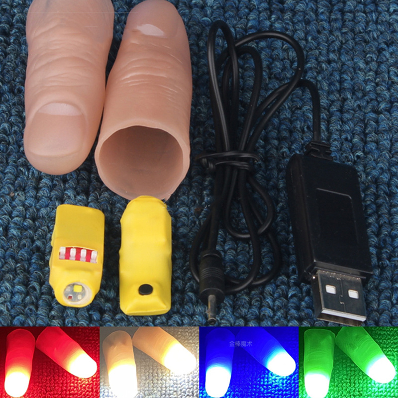 Thumb Tip Magic Trick Set - プロフェッショナルライトペアセット (レッド/4 色) 手品 LED 親指チップ