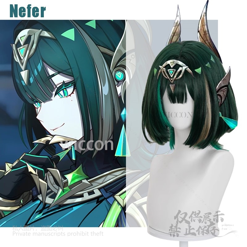 Anime Cosplay Wig Heat Resistant - アニメゲーム原神インパクト新ネフェル耐熱人工毛現実的な頭皮かつらロールプレイネフェルコスプレ衣装ハロウィン