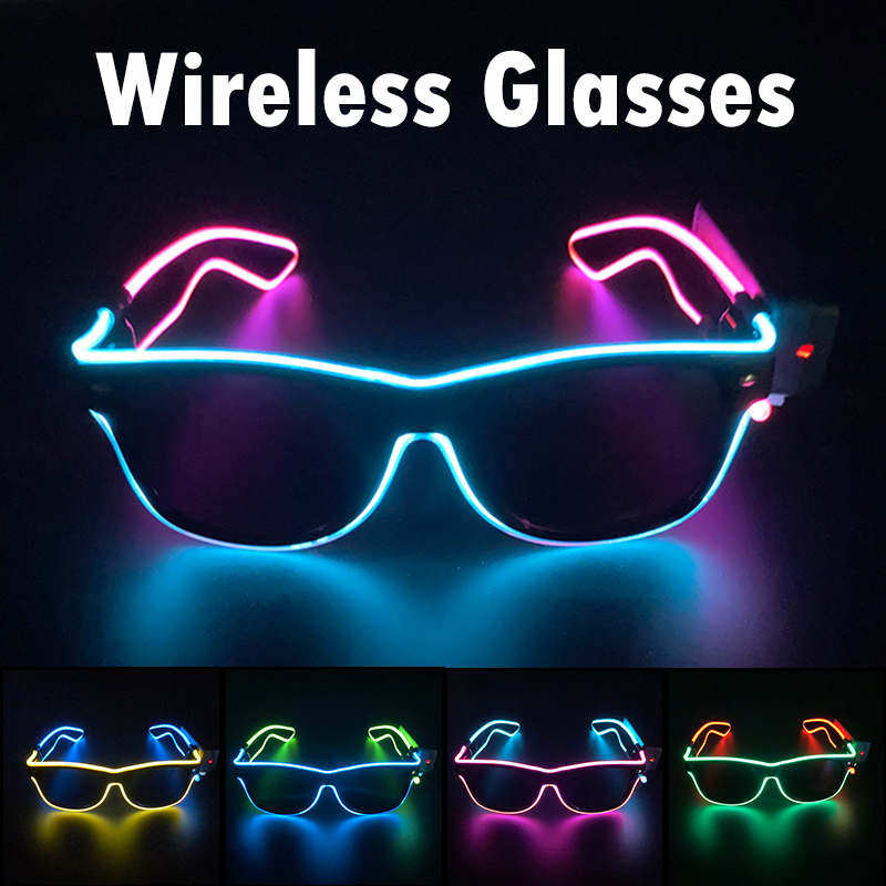 Glow In The Dark Party Glasses - ワイヤレスクールLEDサングラス、グローパーティー用発光メガネ、暗闇で光るUV400アイウェア、ユニセックス、フェスティバルギフト、点滅おもちゃ