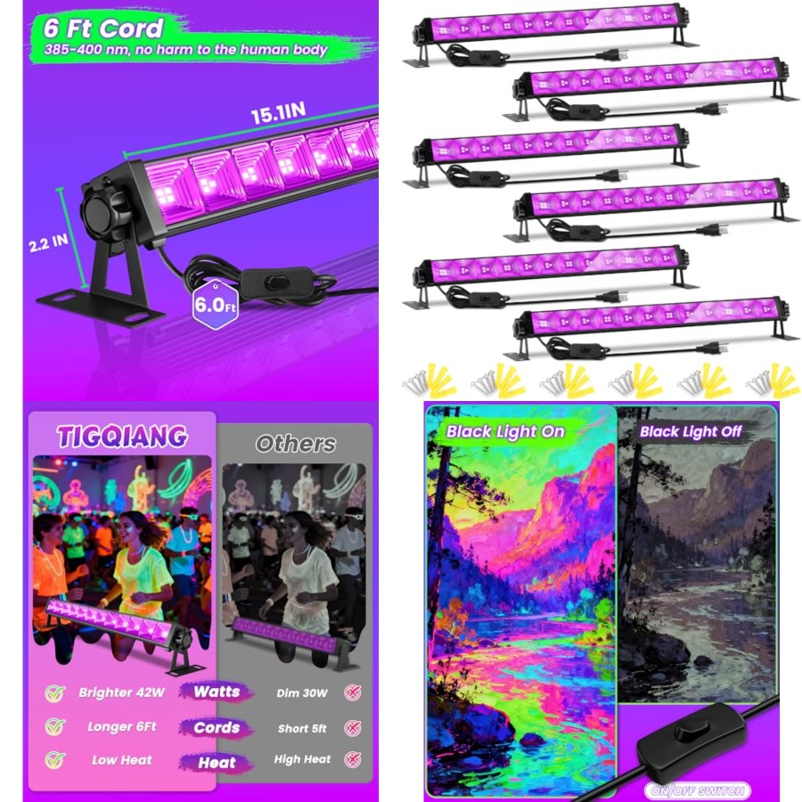 4WパックLEDブラックライトバー、フットケーブル+スイッチ - Party Supplies のレビューと価格