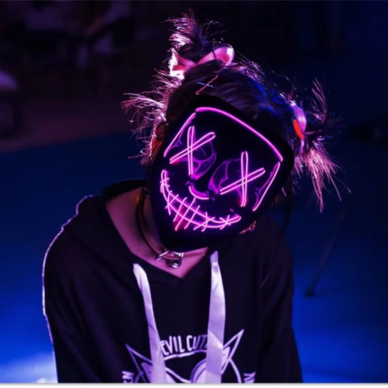 ワイヤレスネオンLEDパージマスク 暗闇で光るホラーライトア - Led Purge Mask Halloween のレビューと価格