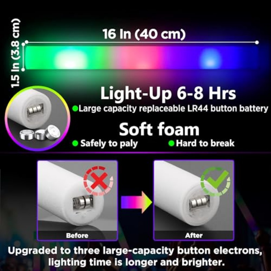 フォームグローイングスティックバルクパーティーパック、L16 - Flashing Led Foam Sticks Party のレビューと価格