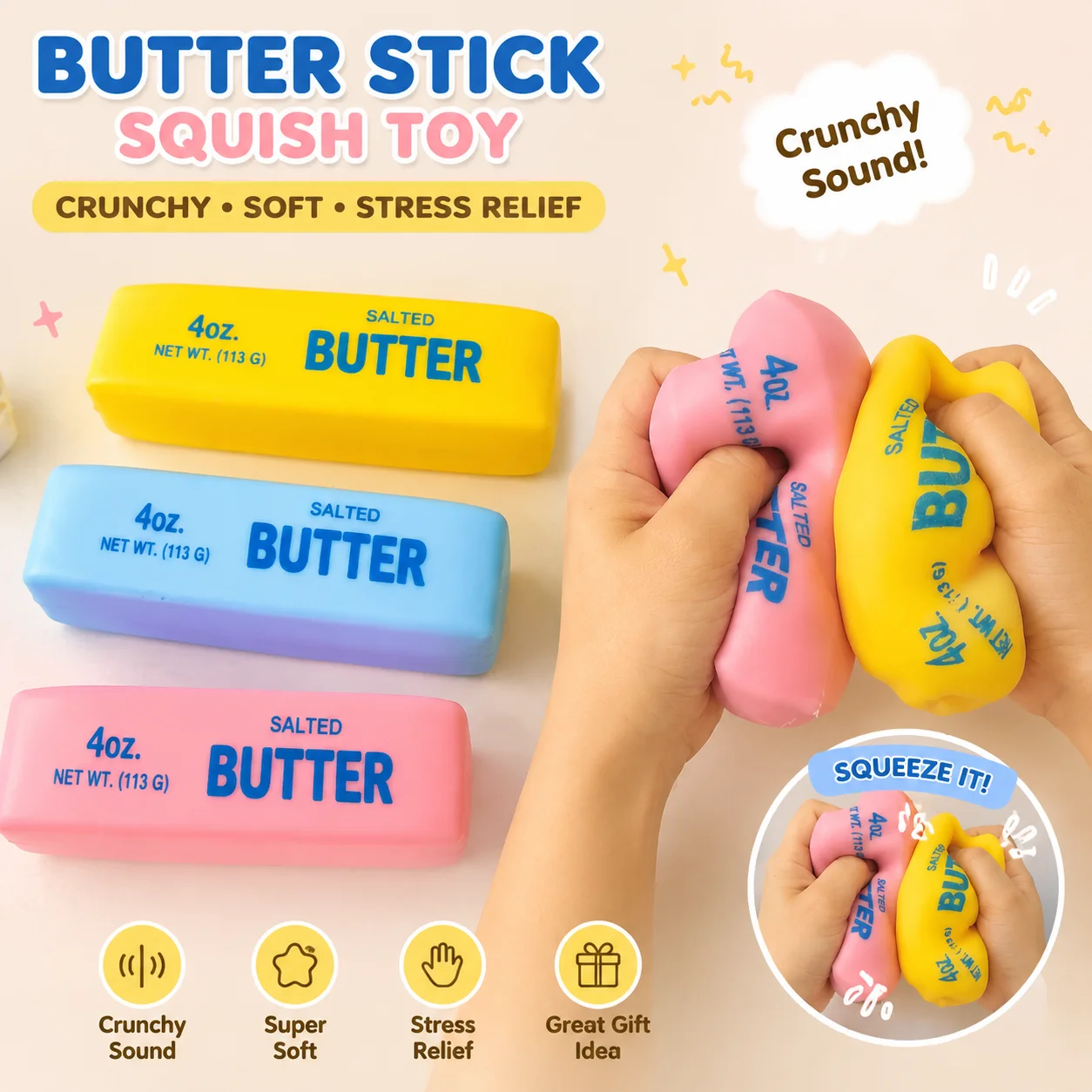 リアルなバタースティック型スクイーズ玩具、人気のカリカリ感の - Novelty Gifts のレビューと価格