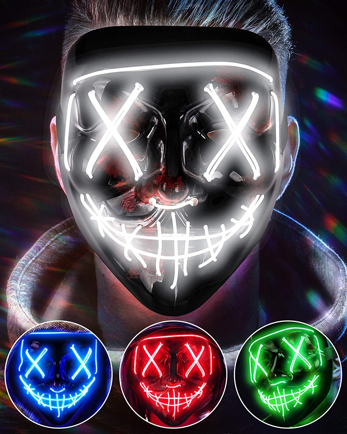 ワイヤレス怖い光るマスク、LEDライトパージ、ハロウィーンホ - Led Purge Mask Halloween のレビューと価格