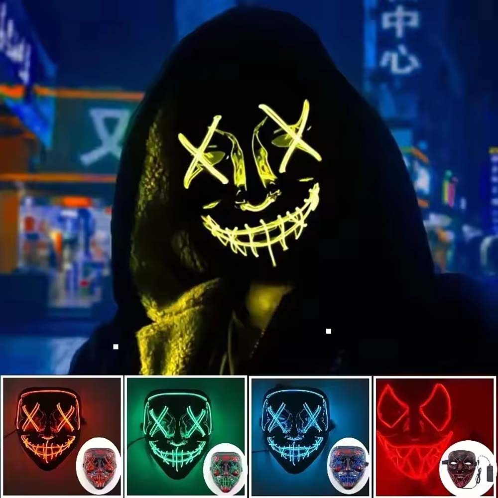 ワイヤレスネオンLEDパージマスク暗闇で光るコスプレホラーマ - Led Purge Mask Halloween のレビューと価格