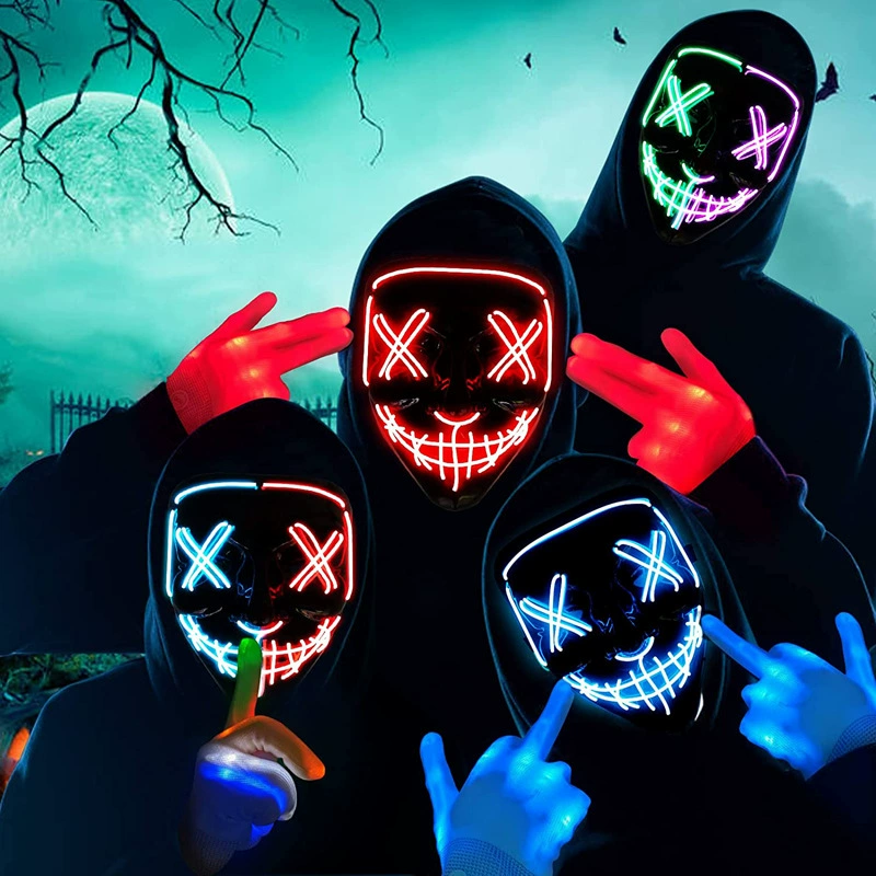 ワイヤレスネオンLEDパージマスク暗闇で光るコスプレホラーマ - Led Purge Mask Halloween のレビューと価格