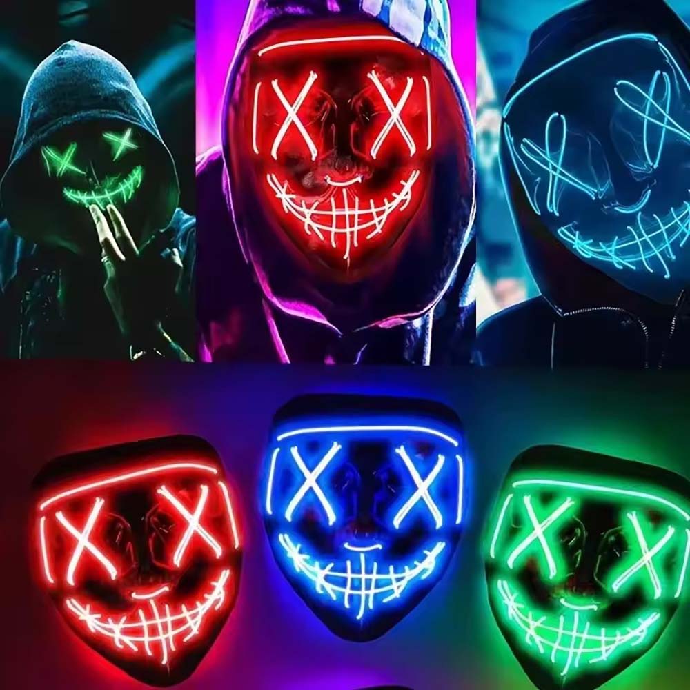 ワイヤレスネオンLEDパージマスク暗闇で光るコスプレホラーマ - Led Purge Mask Halloween のレビューと価格