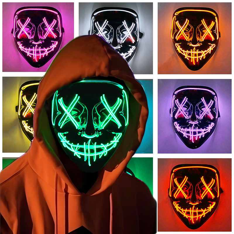 ハロウィーンのためのきらびやかなコスプレワイヤー付きネオンマ - Led Purge Mask Halloween のレビューと価格