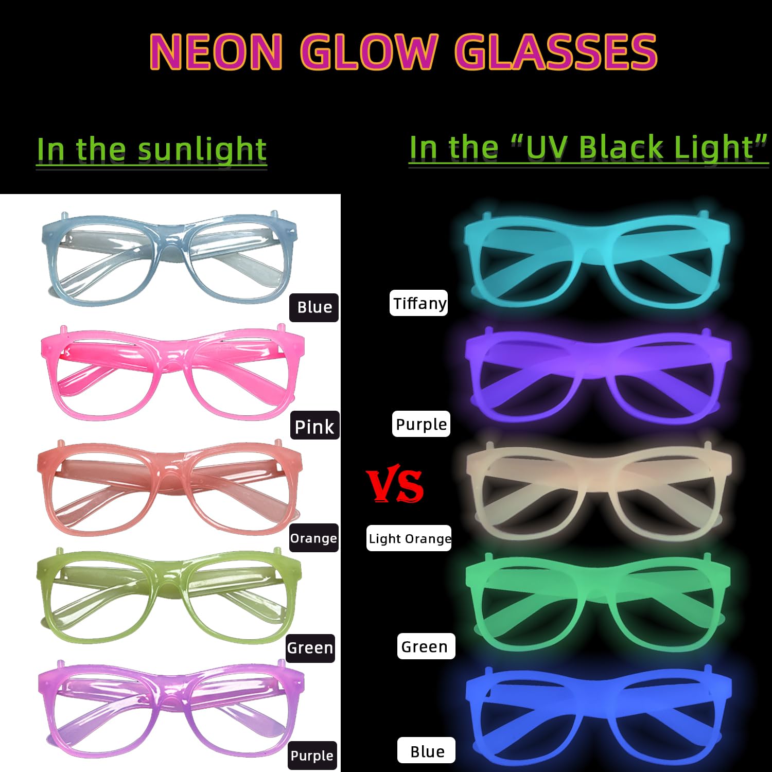 2/12個入り 暗闇で光るネオングラス レンズなし 発光グラ - Glow In The Dark Party Glasses のレビューと価格