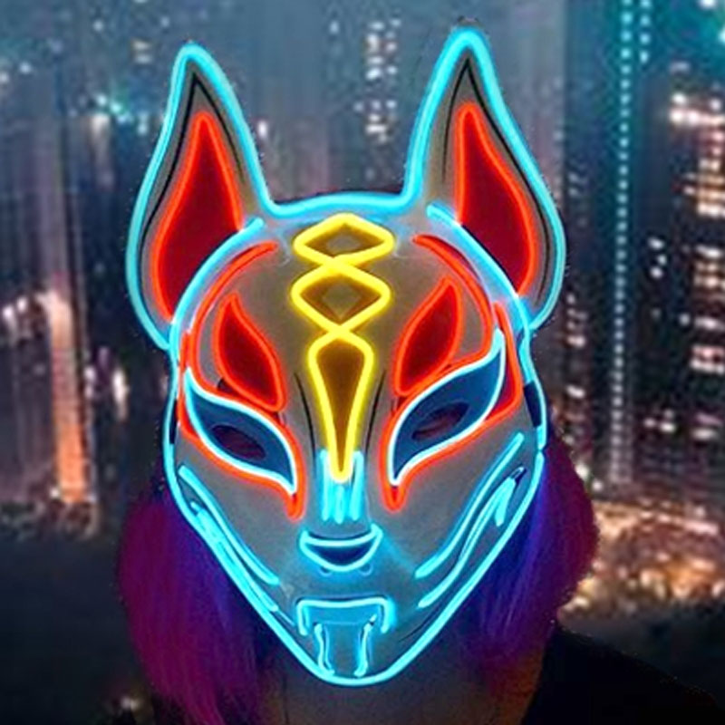 日本の漫画スタイルの女性用マスク,LEDフォックスマスク,ネ - Led Purge Mask Halloween のレビューと価格