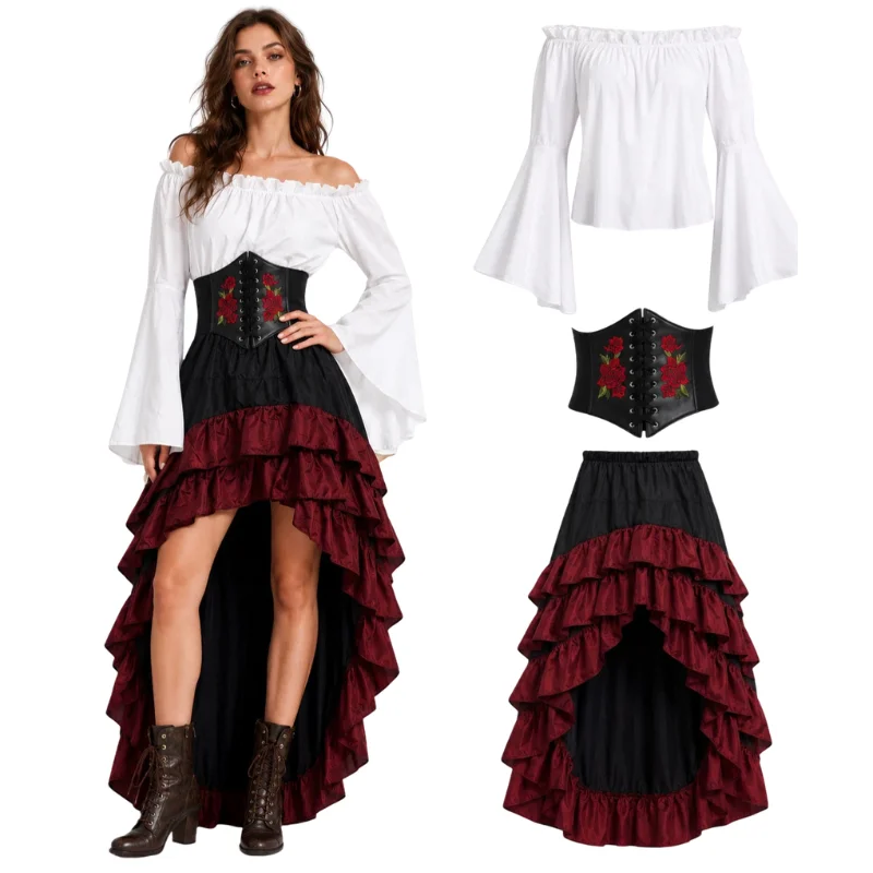 ハロウィン中世レトロ海賊ドレス キャプテン ラッフルウエスト - Medieval Renaissance Dress Women のレビューと価格
