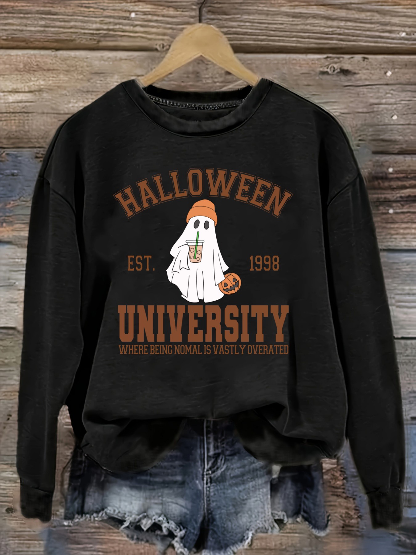 レディースカジュアル長袖クルーネックTシャツ、ハロウィン大学 - Costumes のレビューと価格
