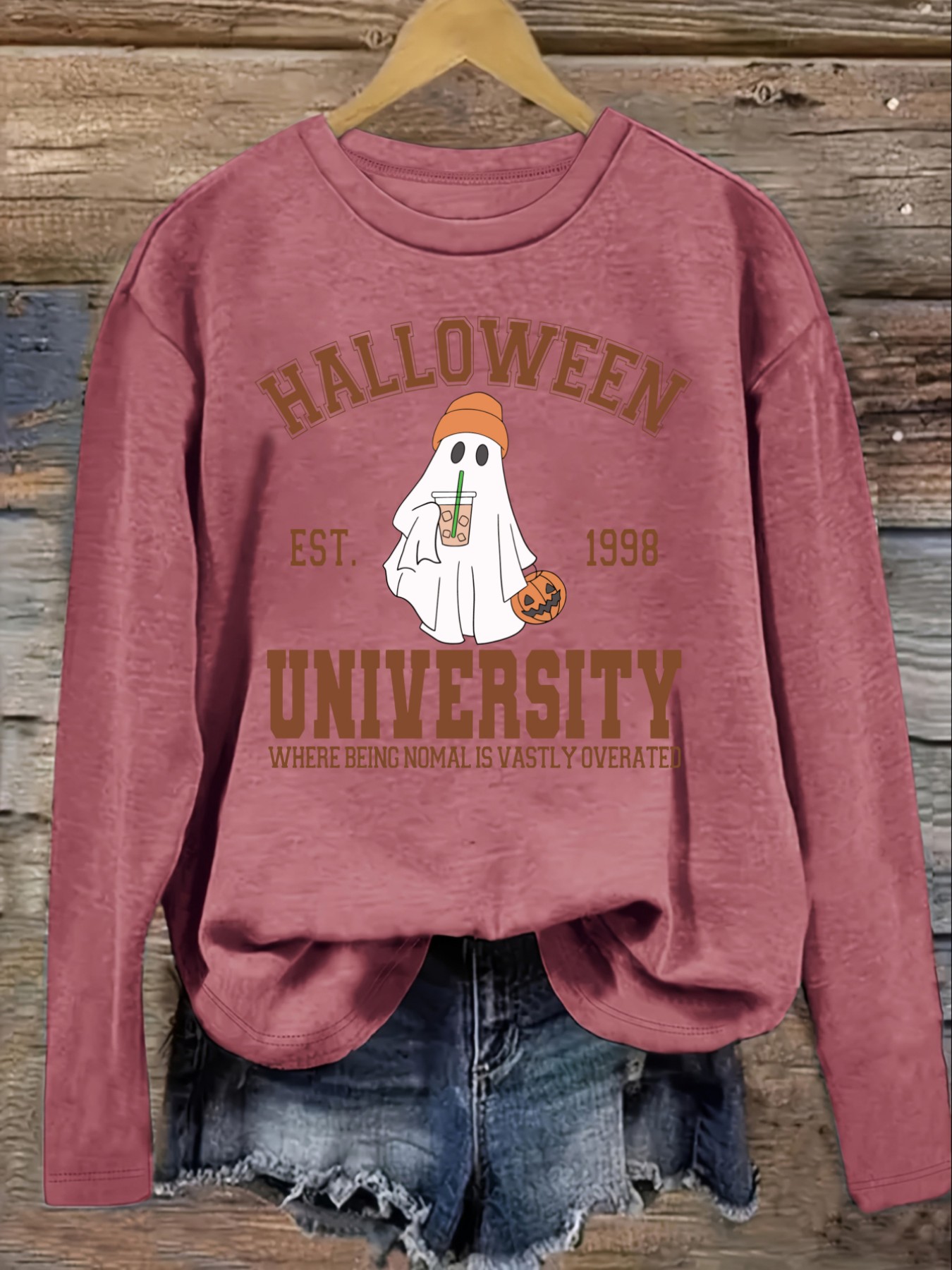 レディースカジュアル長袖クルーネックTシャツ、ハロウィン大学 - Costumes のレビューと価格