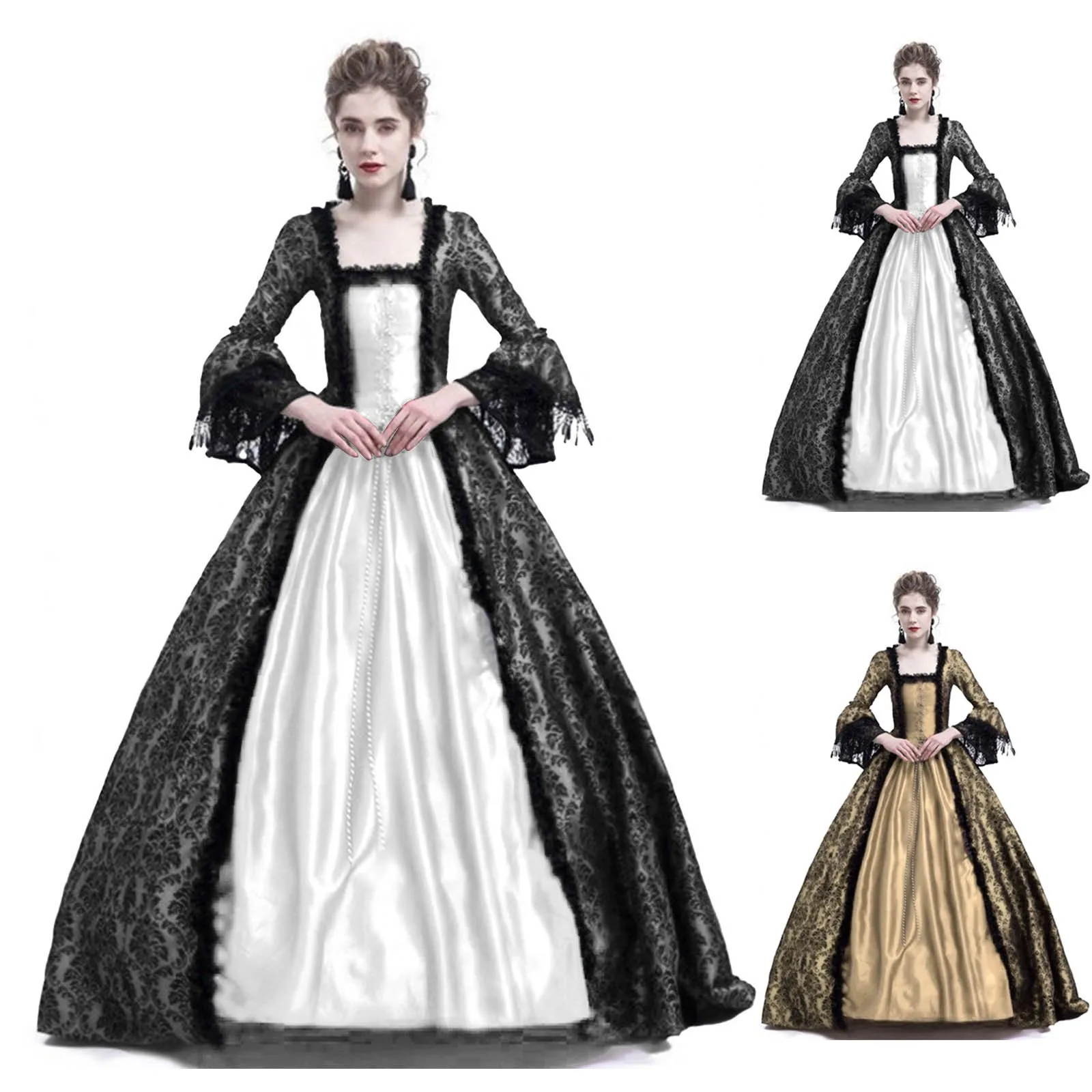 ハロウィンコスプレパレス女性用レーストランペットスリーブ中世 - Medieval Renaissance Dress Women のレビューと価格