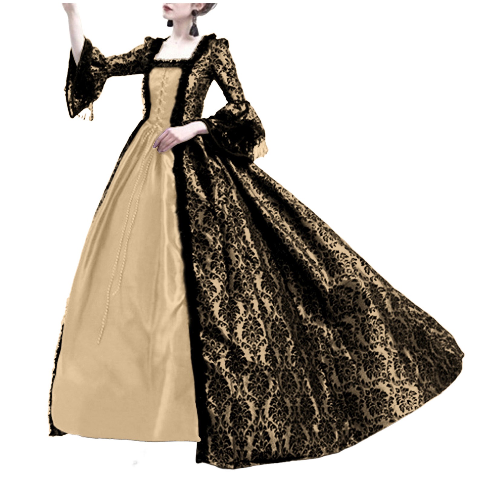 ハロウィンコスプレパレス女性用レーストランペットスリーブ中世 - Medieval Renaissance Dress Women のレビューと価格